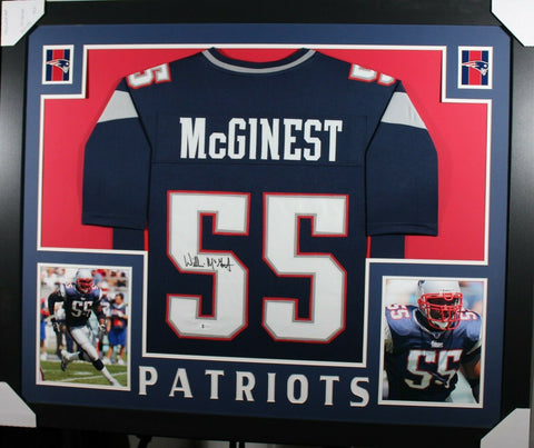 WILLIE MCGINEST (Patriots blue SKYLINE) Signed Autographed Framed Jersey Beckett