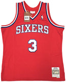 76ERS ALLEN IVERSON AUTOGRAPHED RED AUTHENTIC M&N 2002-03 HWC JERSEY XL BECKETT