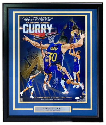 Stephen Curry Signed Framed 16x20 Golden State Warriors Scoring Leader Photo JSA