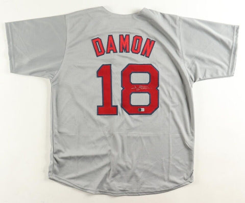 Johnny Damon Signed Boston Red Sox Gray Jersey (Beckett) 2xSeries Champion
