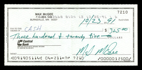 Max McGee Authentic Autographed Signed 2.75x6 Check Green Bay Packers 174013