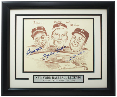 Willie Mays Mickey Mantle Duke Snider Signed Framed 8x10 Photo PSA LOA