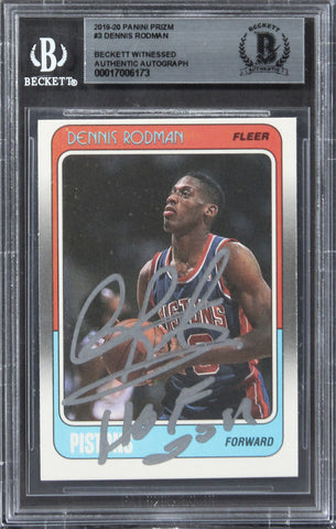 Bulls Dennis Rodman "HOF 2011" Signed 1988 Fleer #43 Rookie Card BAS Slabbed 3