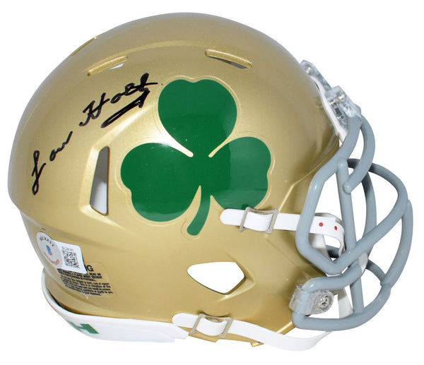 LOU HOLTZ AUTOGRAPHED SIGNED NOTRE DAME IRISH SHAMROCK SPEED MINI HELMET BECKETT