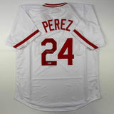 Autographed/Signed Tony Perez Cincinnati White Baseball Jersey Beckett BAS COA