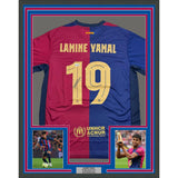 Framed Autographed/Signed Lamine Yamal 35x39 FC Barcelona Blue Jersey BAS COA