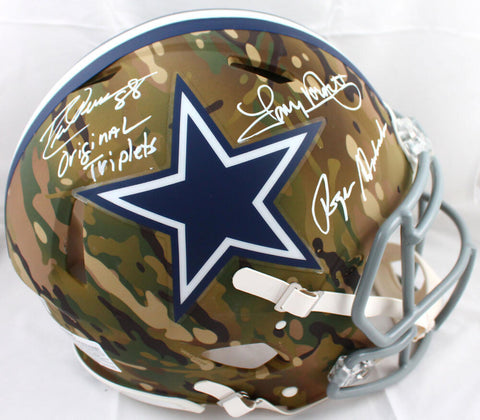 Staubach Dorsett Pearson Signed Cowboys F/S Camo Speed Authentic Helmet-BAW Holo