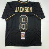 Autographed/Signed LAMAR JACKSON Baltimore Blackout Football Jersey JSA COA