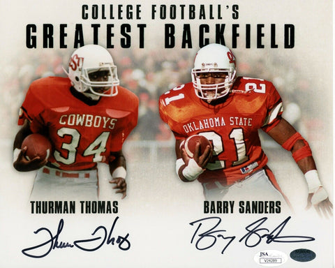 BARRY SANDERS & THURMAN THOMAS SIGNED OKLAHOMA STATE COWBOYS 8x10 PHOTO JSA