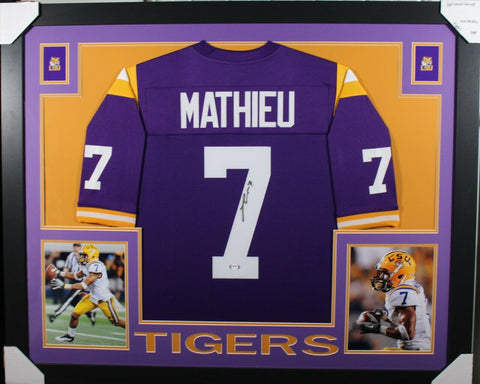 TYRANN MATHIEU (LSU purple SKYLINE) Signed Autographed Framed Jersey PSA