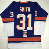 Autographed/Signed BILLY SMITH New York Blue Hockey Jersey JSA COA Auto