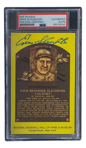 Enos Slaughter Signed 4x6 St Louis Cardinals HOF Plaque Card PSA/DNA 85026240