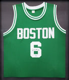 BOSTON CELTICS BILL RUSSELL AUTOGRAPHED FRAMED GREEN JERSEY JSA STOCK #206951