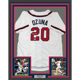 Framed Autographed/Signed Marcell Ozuna 35x39 Atlanta White Jersey BAS COA