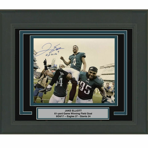 FRAMED Autographed/Signed JAKE ELLIOTT Inscribed 61 Yd GW FG 16x20 Photo JSA COA