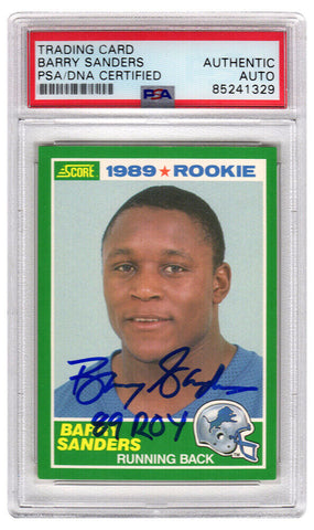 Barry Sanders Signed Lions 1989 Score Rookie Card #257 w/ROY -(PSA Encapsulated)