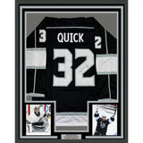 Framed Autographed/Signed Jonathan Quick 35x39 Los Angeles LA Black Hockey Jerse