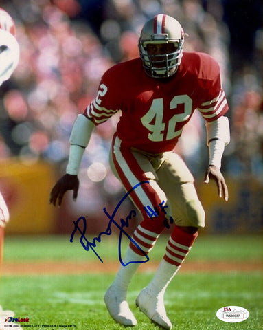 Ronnie Lott Autographed/Signed San Francisco 49ers 8x10 Photo HOF JSA 48596