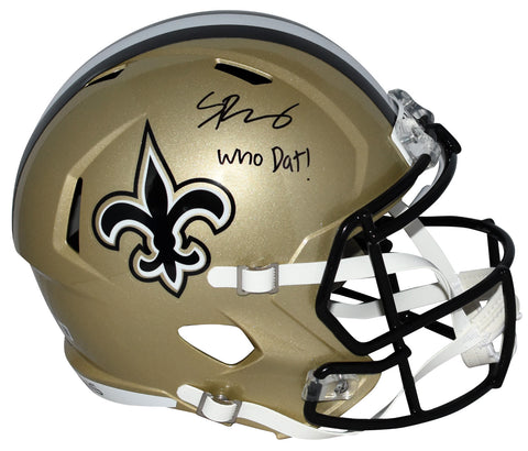 SPENCER RATTLER SIGNED NEW ORLEANS SAINTS FULL SIZE SPEED HELMET W/ WHO DAT