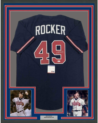 Framed Autographed/Signed John Rocker 35x39 Atlanta Blue Jersey PSA/DNA COA