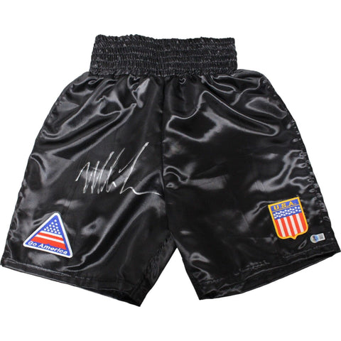 Mike Tyson Autographed/Signed Black Boxing Trunks Beckett 44769