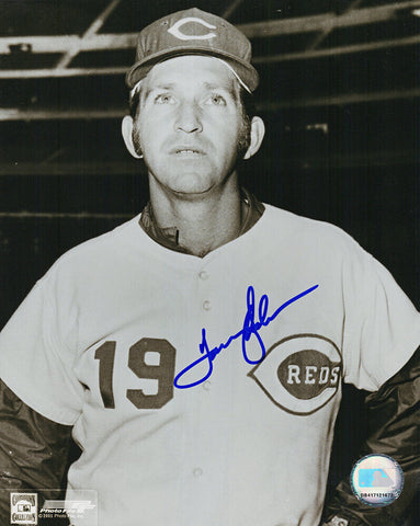 Tommy Helms Signed Cincinnati Reds B&W Pose 8x10 Photo - (SCHWARTZ COA)