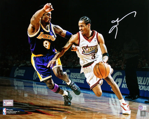 76ers Allen Iverson Authentic Signed 16x20 Vs Kobe Horizontal Photo BAS Witness