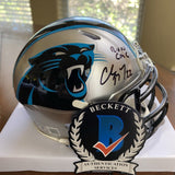 CHRISTIAN MCAFFREY SIGNED AUTOGRAPHEDPANTHERS MINI HELMET BECKETT /W "RUN CMC"