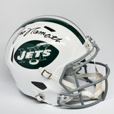 JOE NAMATH AUTOGRAPHED SIGNED WHITE NEW YORK JETS FS REPLICA HELMET BECKETT