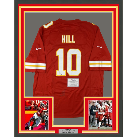 FRAMED Autographed TYREEK HILL 33x42 Kansas City Chiefs Red Jersey Fanatics COA