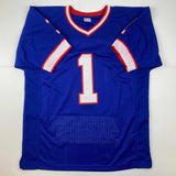 Autographed/Signed Bill Parcells New York Blue Stat Football Jersey JSA COA