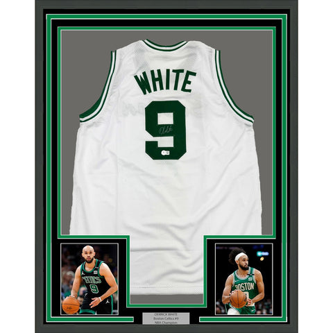 Framed Autographed/Signed Derrick White 35x39 Boston White Jersey BAS COA