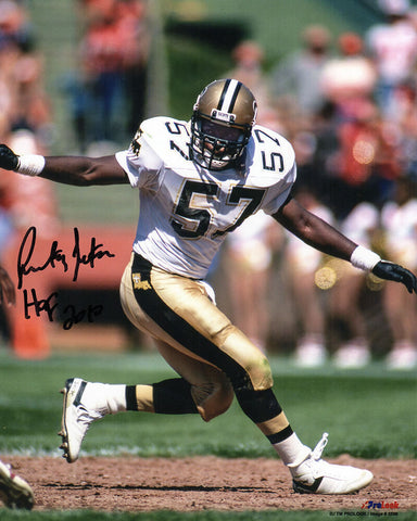 Rickey Jackson Signed Saints White Jersey Action 8x10 Photo w/HOF 2010 -(SS COA)