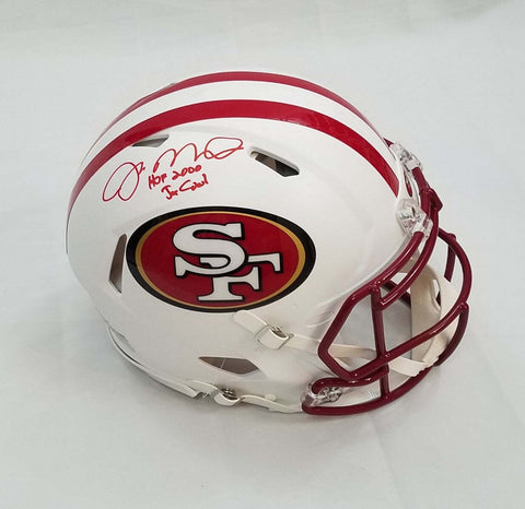 Joe Montana Signed 49ers Flat White Speed Helmet W/ HOF 2000 & Joe Cool Beckett