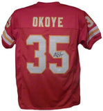 Christian Okoye Autographed/Signed Red Pro Style Jersey Beckett 25567