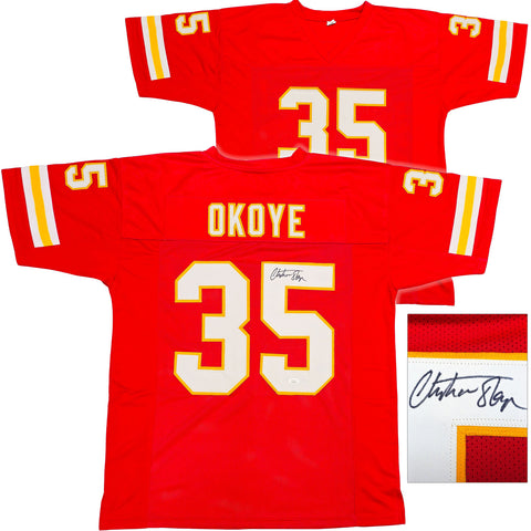 KANSAS CITY CHIEFS CHRISTIAN OKOYE AUTOGRAPHED RED JERSEY JSA STOCK #234521