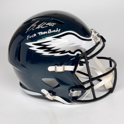 BRANDON GRAHAM SIGNED PHILADELPHIA EAGLES FS REPLICA HELMET F TOM BRADY BECKETT