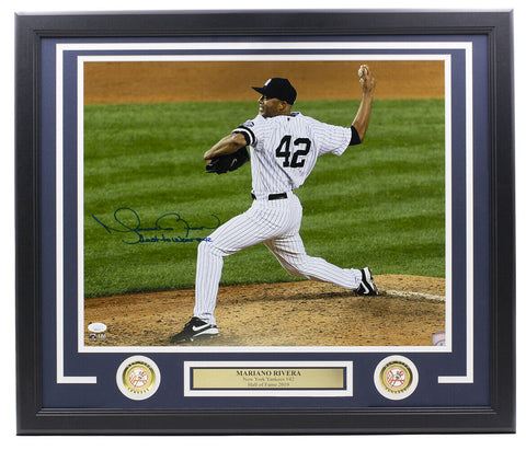 Mariano Rivera Signed Framed Yankees 16x20 Pitch Photo Last To Wear Insc JSA