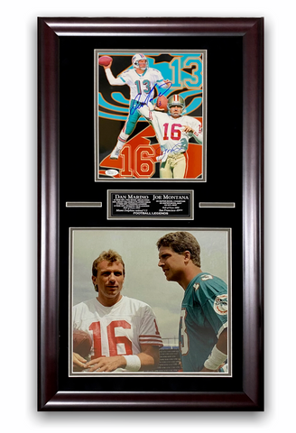 Dan Marino & Joe Montana Signed Autographed 2-Way Photo Framed to 14x28 JSA