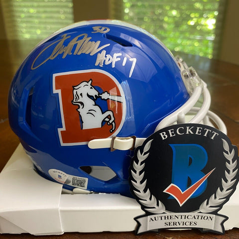 Terrell Davis Autographed Signed Denver Broncos Old D Mini Helmet HOF 17 Beckett