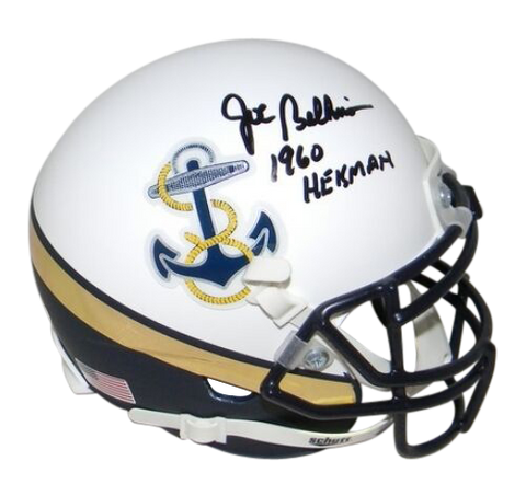 JOE BELLINO SIGNED AUTOGRAPHED NAVY MIDSHIPMEN WHITE MINI HELMET JSA W/ HEISMAN