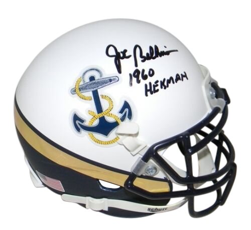 JOE BELLINO SIGNED AUTOGRAPHED NAVY MIDSHIPMEN WHITE MINI HELMET JSA W/ HEISMAN