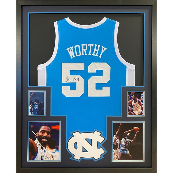 James Worthy Autographed Signed Framed UNC North Carolina Jersey PSA/DNA