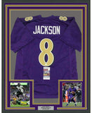 Framed Autographed/Signed Lamar Jackson 33x42 Baltimore CR Jersey JSA COA