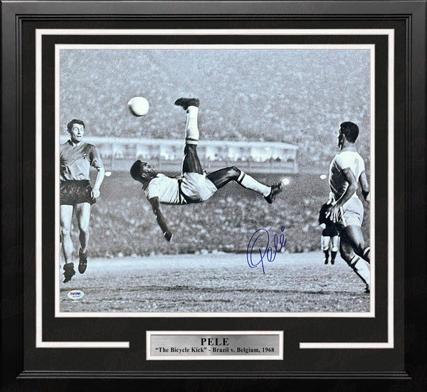 Pele Bicycle Kick Autographed Signed Soccer 16x20 Framed Photo PSA COA