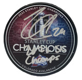 NATHAN MACKINNON Autographed 2022 SC Champs Stanley Cup Champ Logo Puck FANATICS