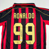 Autographed/Signed Ricardo Ronaldo Nazario AC Milan Black/Red Jersey Beckett COA