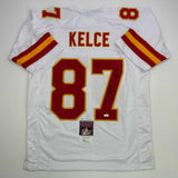 Autographed/Signed Travis Kelce Kansas City KC White Football Jersey JSA COA