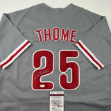 Autographed/Signed Jim Thome Philadelphia Grey Baseball Jersey JSA COA