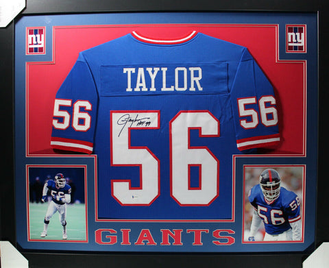 Lawrence Taylor Autographed Pro Style Framed Blue XL Jersey Beckett 35358